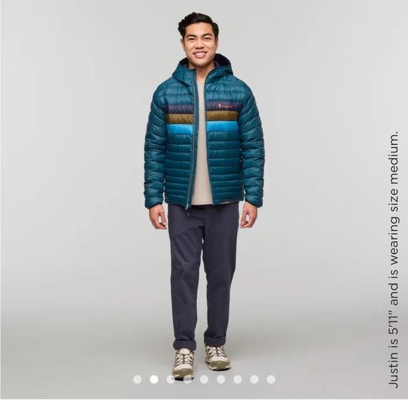 Cotopaxi Men’s XL Fuego Hooded Down Puffer Jacket Blue Abyss Stripes NWT - Picture 8 of 15